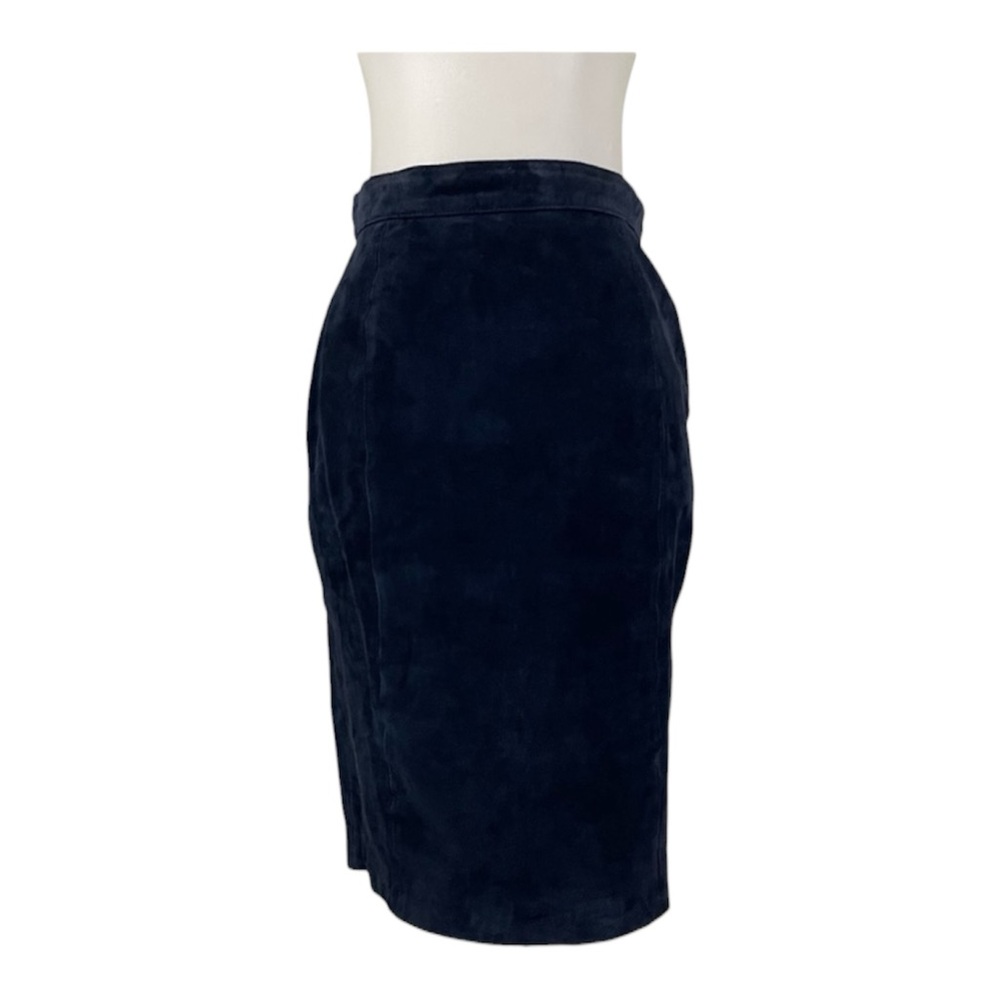 90s 100% Leather Skirt Women’s S Navy Pencil Edgy Chic Suede Knee Length